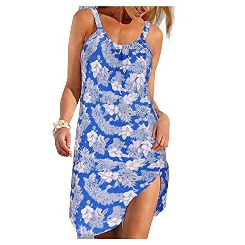 Summer Dress for Women Beach Sleeveless Floral Print Sundress Cute Dress Mini Dress Loose Travel Sun Dress | Original Brand Chic Halter Mini Dress