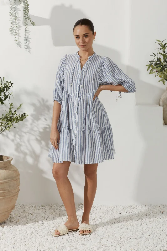 Sydney Blue Stripe Button Down Mini Dress Modern Satin Mini Dress