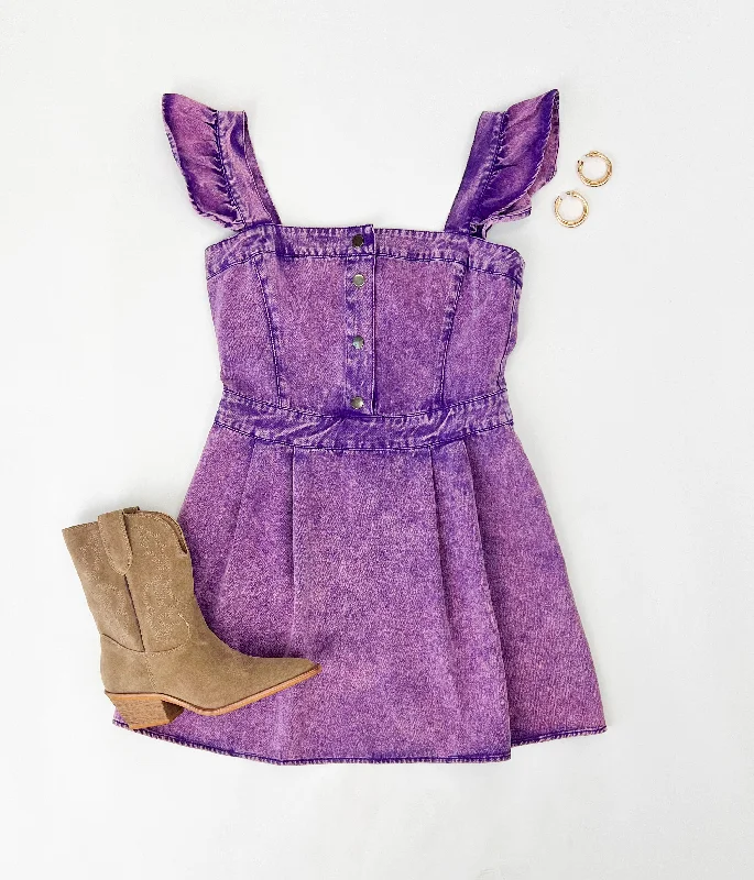 THE TIME IS RIGHT WASHED PURPLE MINI DRESS Trendy Cut-Out Mini Dress