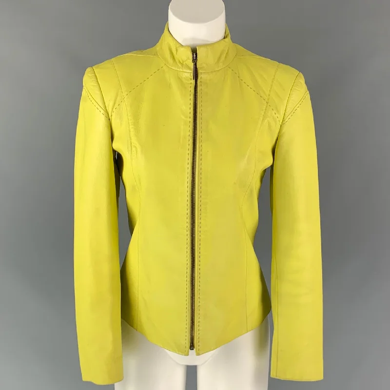 Vintage VERSUS by GIANNI VERSACE Size 4 Yellow Leather Jacket Satin Jacket Silk Jacket Chiffon Jacket