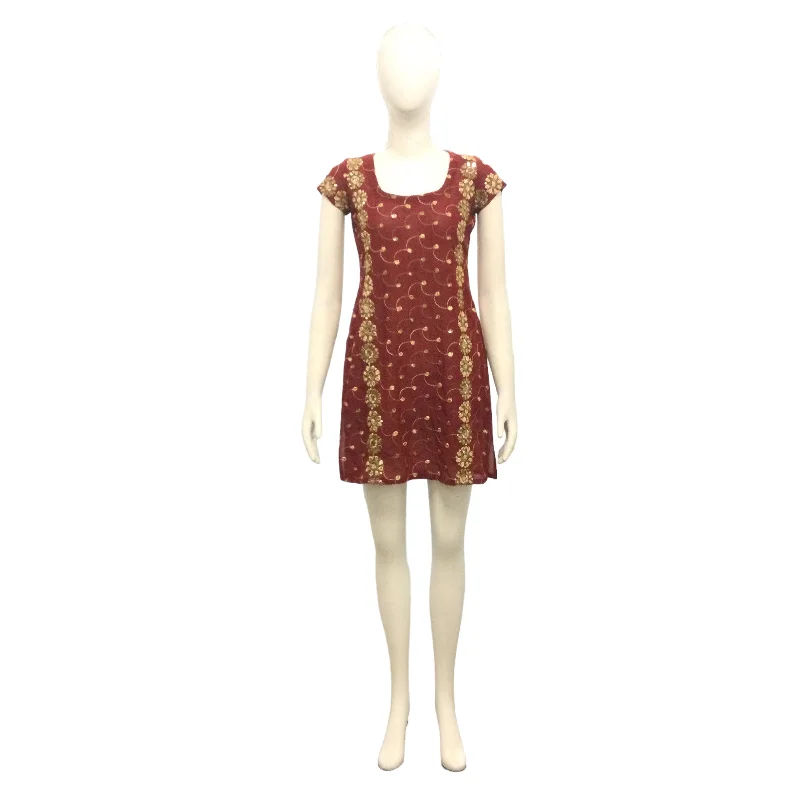 WOMENS RED SEQUENCE EMBROIDERED MINI DRESS - S Stylish Sweetheart Neck Mini Dress