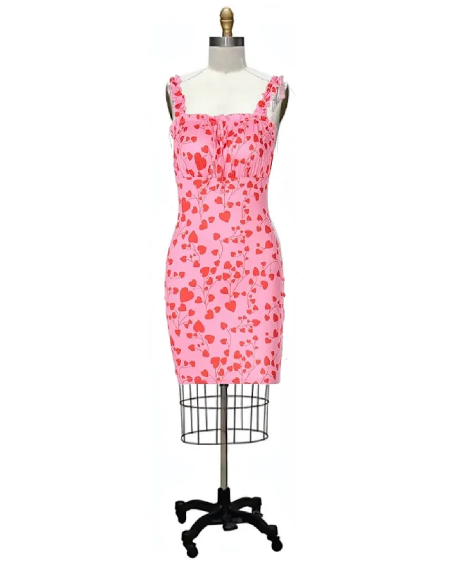 Y2K Love- the Pink 90s Inspired Mini Dress with Red Hearts Trendy A-Line Mini Dress