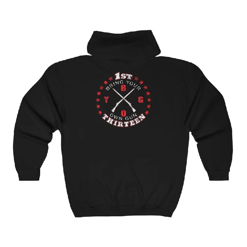 1st Thirteen & BYOG Combo Logo Full Zip Hooded Sweatshirt Hoodie with Double Zipper Versatile Adjustable