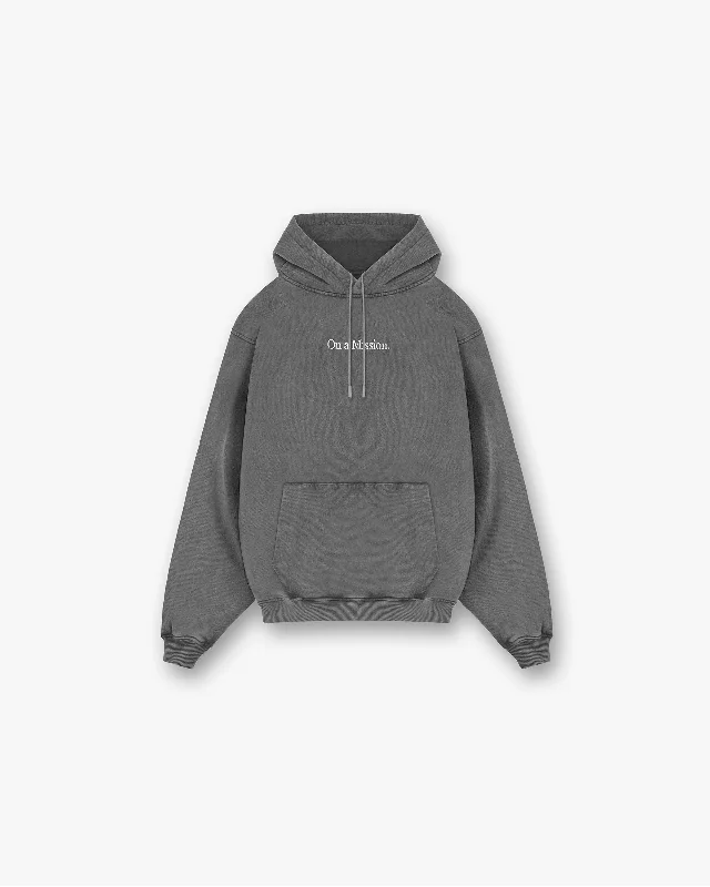 247 On A Mission Hoodie - Aged Black Hoodie with Relaxed Fit Easy Casual