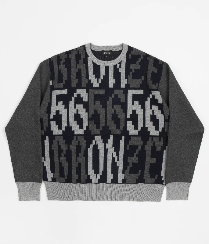 Bronze 56K Old E Crewneck Sweatshirt - Black / Grey Hoodie with Typography Text Message