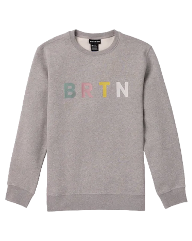 Burton Brtn Crewneck Sweatshirt - Gray Heather Multi Hoodie with Distressed Vintage Worn