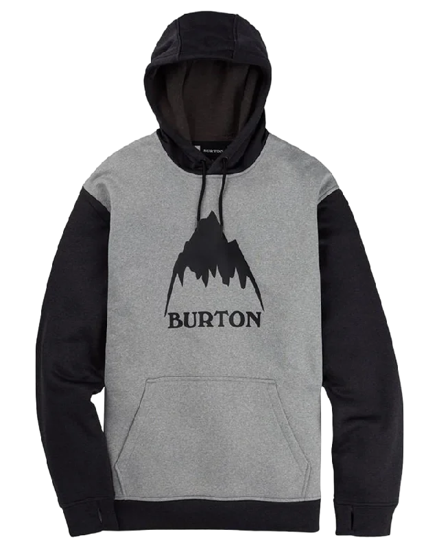 Burton Men's Oak Pullover Hoodie - Gray Heather/True Black Hoodie with Front Slit Layering Stylish