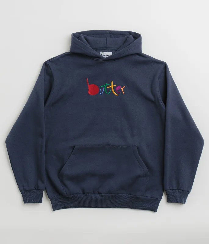 Butter Goods Art Hoodie - Navy Hoodie with Hem Embroidery Detailed Premium