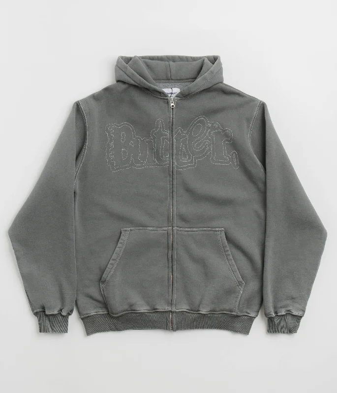 Butter Goods Breakdown Zip-Thru Hoodie - Washed Black Hoodie with Strings Custom Fit Adjustable