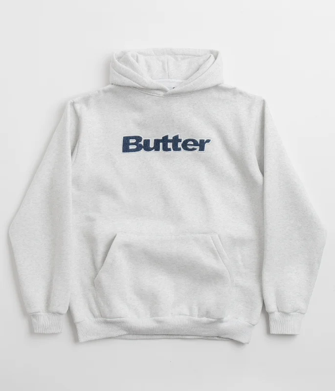 Butter Goods Logo Denim Applique Hoodie - Ash Hoodie with Hem Drawcord Adjustable Customizable