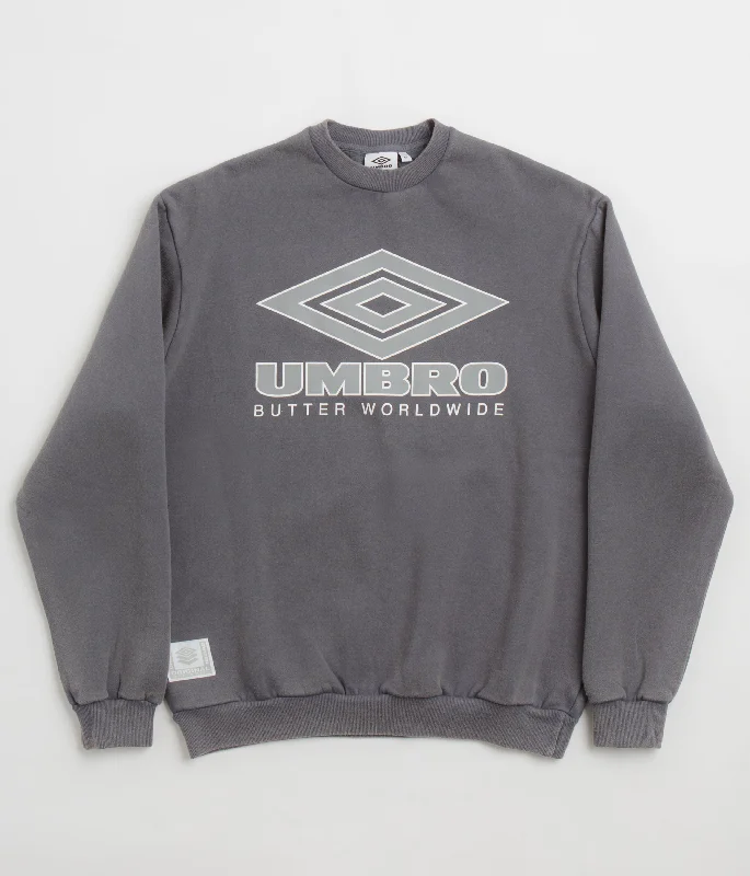 Butter Goods x Umbro Diamond Logo Crewneck Sweatshirt - Washed Slate Hoodie with Neon Bright Vibrant