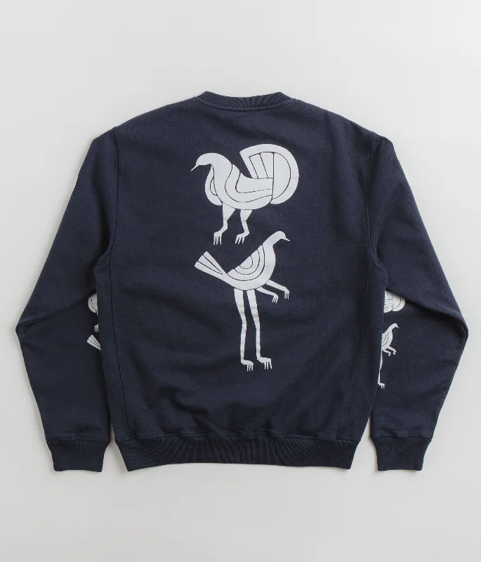 by Parra Fancy Pigeon Crewneck Sweatshirt - Midnight Blue Hoodie with Side Slits Relaxed Casual