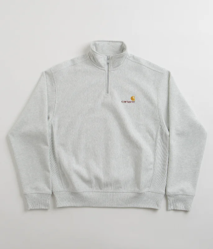 Carhartt Half Zip American Script Sweatshirt - Ash Heather Hoodie with Rhinestones Sparkly Elegant