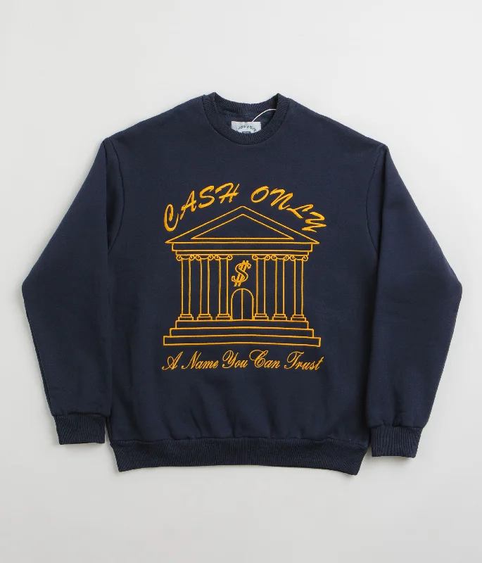 Cash Only Bank Crewneck Sweatshirt - Deep Navy Hoodie with Gradient Ombre Colorful