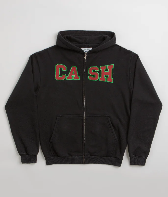 Cash Only Campus Zip-Thru Hoodie - Washed Black Hoodie with Raglan Sleeves Sporty Comfortable