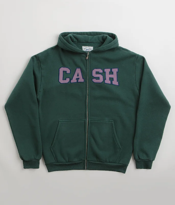 Cash Only Campus Zip-Thru Hoodie - Washed Forest Hoodie with Raw Hem Edgy Unfinished