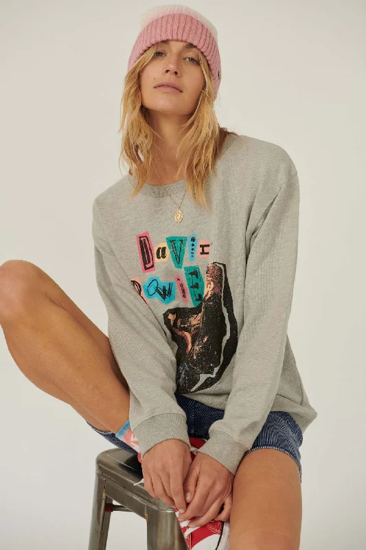 David Bowie Collage Graphic Sweatshirt Hoodie with V-Neck Classic Versatile