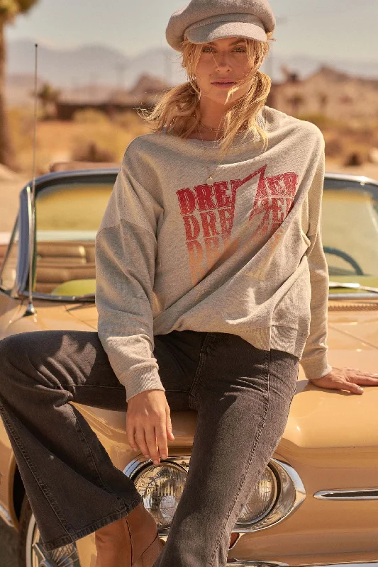 Dreamer Thunderbolt Vintage Graphic Sweatshirt Hoodie with Frayed Bohemian Relaxed