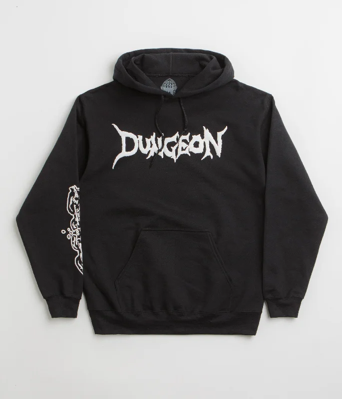 Dungeon Chain Logo Hoodie - Black / White Hoodie with Hem Patch Decorative Personalized