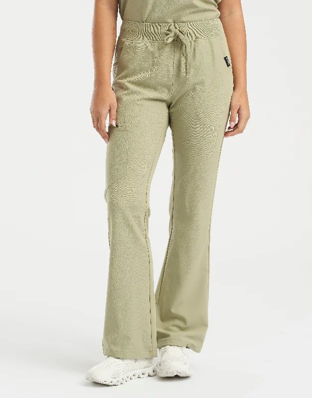 Essential Flare Scrub Pants - Matcha Relaxed Lounge Trousers