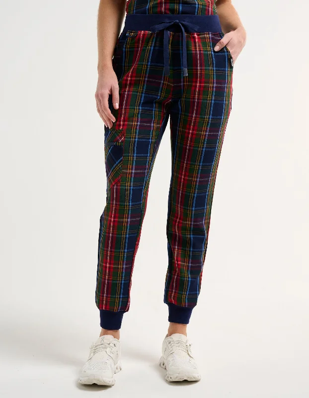 Essential Jogger Scrub Pants - Christmas Blue Tartan Casual Plaid Pants