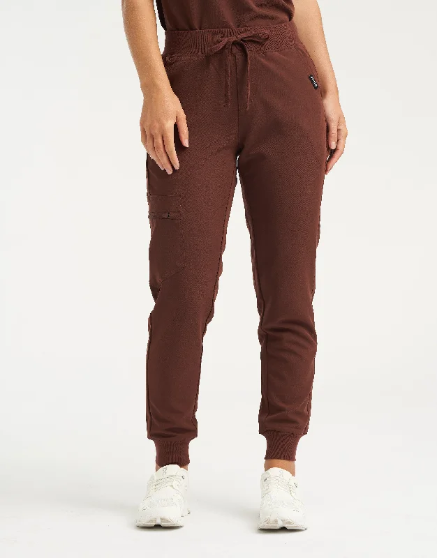 Essential Jogger Scrub Pants - Cocoa High-Waist Trousers