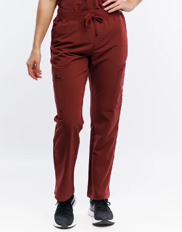 Essential Multi-Pocket Scrub Pants - Bordeaux Red Classic Straight Pants