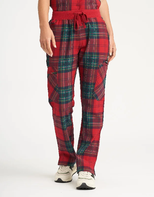 Essential Multi-Pocket Scrub Pants - Christmas Red Tartan Soft Stretch Leggings