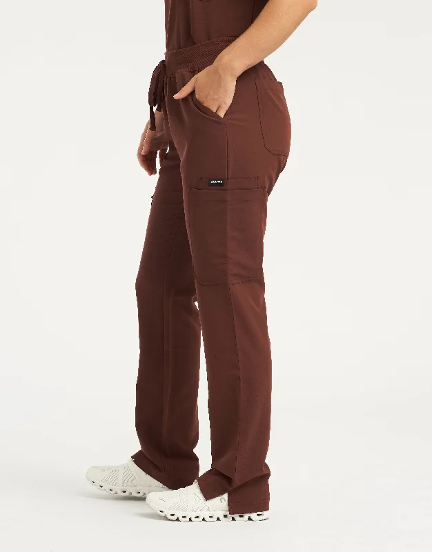 Essential Multi-Pocket Scrub Pants - Cocoa Elegant Palazzo Trousers