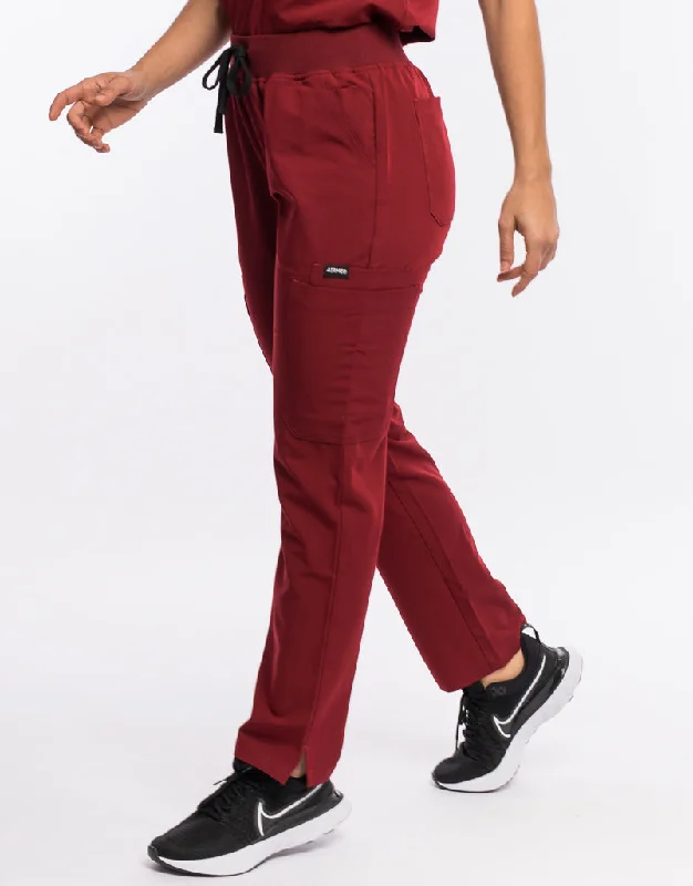 Essential Multi-Pocket Scrub Pants - Syrah Red Stylish Casual Pants