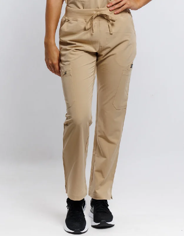 Essential Multi-Pocket Scrub Pants - Warm Sand Stylish Elastic Waist Pants