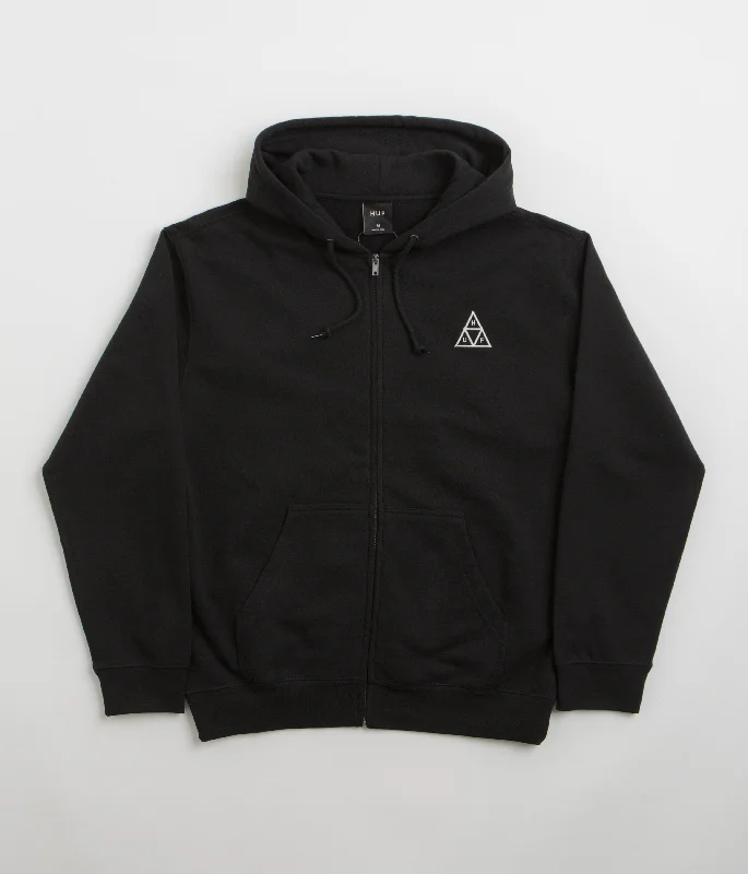 HUF Set TT Full Zip Hoodie - Black Hoodie with Batwing Sleeves Loose Dramatic