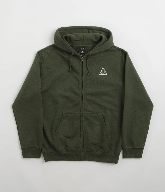 HUF Set TT Full Zip Hoodie - Hunter Green Hoodie with Strings Custom Fit Adjustable