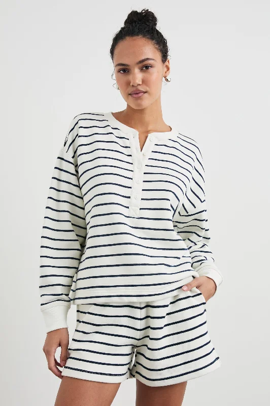 JOAN SWEATSHIRT - SAILOR STRIPE NAVY Cotton Hoodie Fleece Lining Warmth