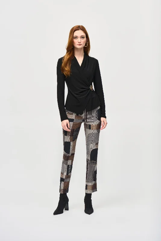 Joseph Ribkoff Jacquard Abstract Print Straight Pull-On Pant Chic Wool Trousers