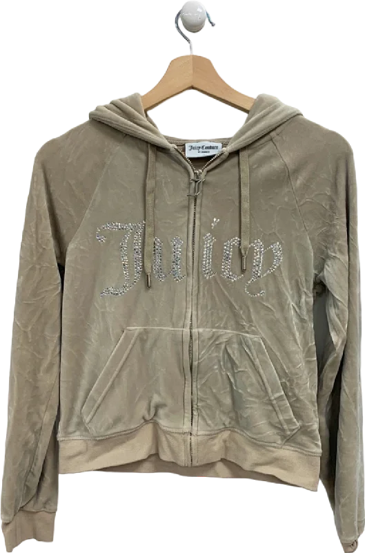 Juicy Couture Beige Velour Hoodie UK S Hoodie with Oversized Fit Loose Comfortable