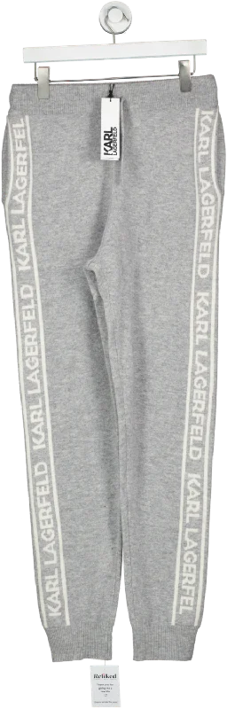 Karl Lagerfeld Grey Cashmere Knit Logo Relaxed Pants UK M Cozy Knit Pants