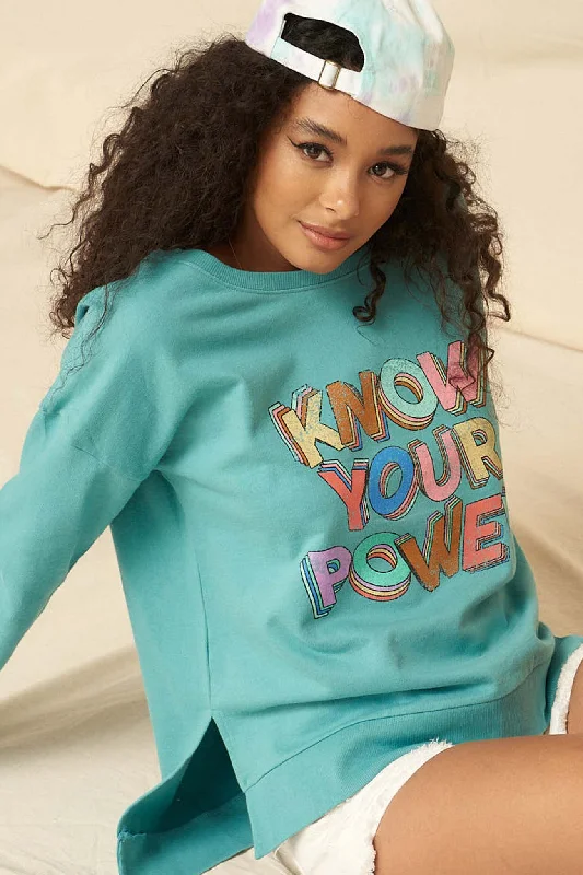 Know Your Power Garment-Dyed Graphic Sweatshirt Hoodie Crop Top Short Trendy