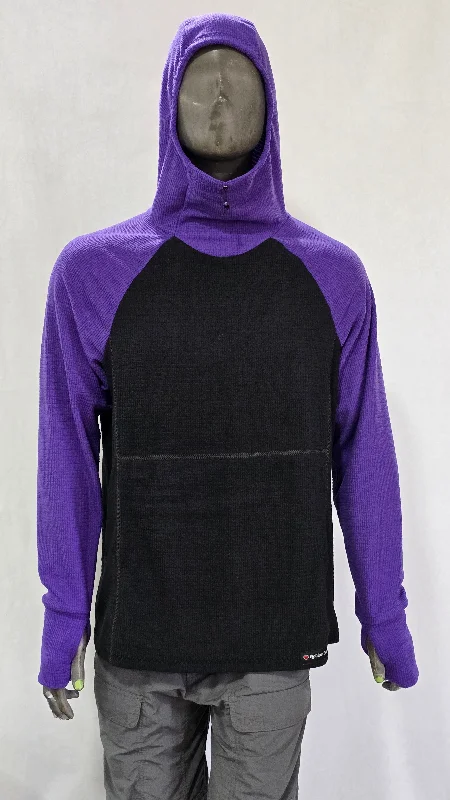 Men's Hoodie - Black w/ Dark Purple sleeves & hood Hoodie with High-Low Hem Asymmetrical Trendy