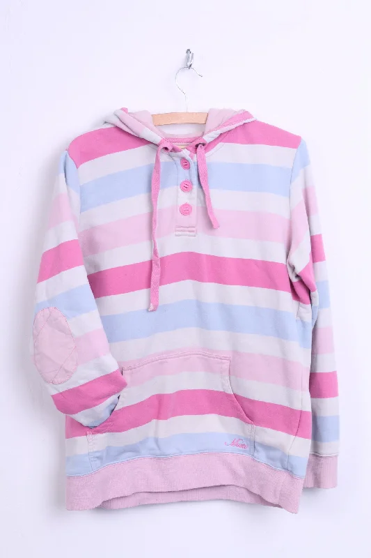 Musto Signature Womens L 42 Jumper Sweatshirt Hood Striped Cotton Pink Hoodie with Stripes Bold Sporty