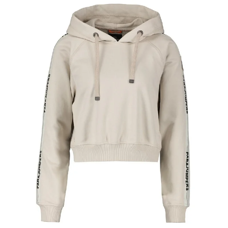 Parajumpers Letta Taped Sleeves Beige Cropped Hoodie Hooded Sweatshirt Casual Wear Street Style