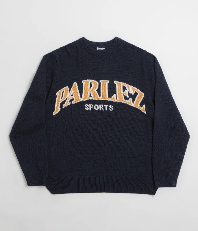 Parlez Phelan Crewneck Sweatshirt - Navy Hoodie with Hem Applique Textured Unique