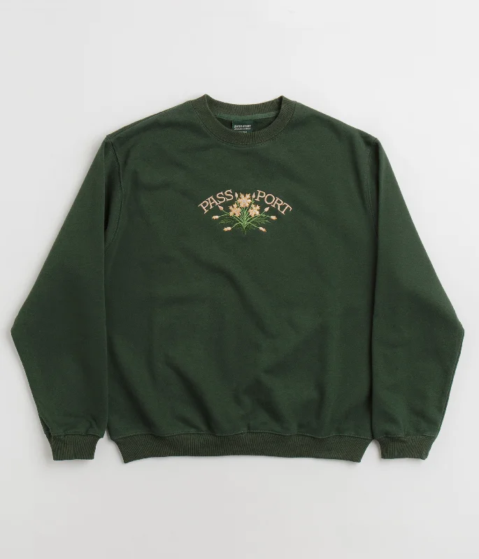 Pass Port Bloom Organic Crewneck Sweatshirt - Forest Green Hoodie with Puffed Sleeves Voluminous Trendy