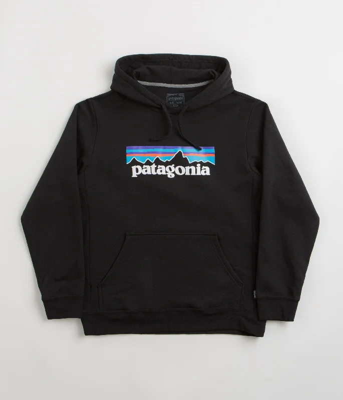 Patagonia P-6 Logo Uprisal Hoodie - Black Hoodie with Zipper Placket Modern Functional