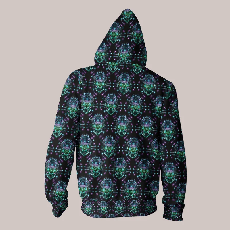 Psychedelic Hoodie (UV/RGB, Eco-Friendly, Unisex, Zip-Up) | ILLUMINATRIX Hoodie with Hem Lace Feminine Delicate