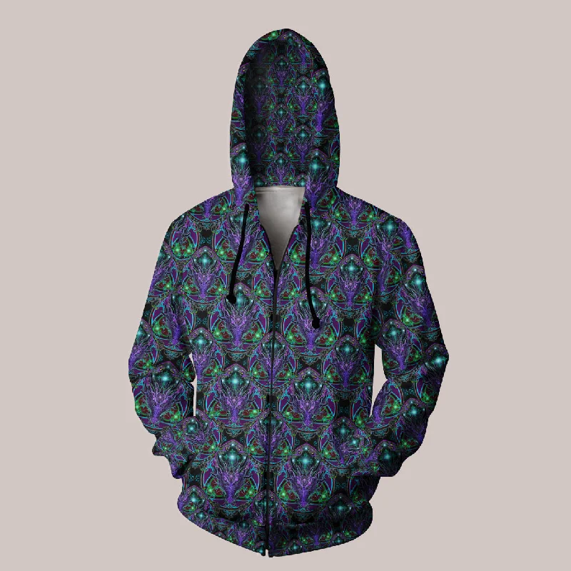 Psychedelic Hoodie (UV/RGB, Eco-Friendly, Unisex, Zip-Up) | SPELLBINDER Hoodie with Earth Tones Natural Calm