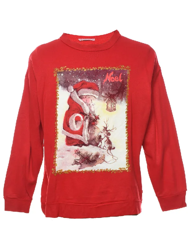 Santa Claus Christmas Sweatshirt - L Hoodie with Reflective Safety Nightwear