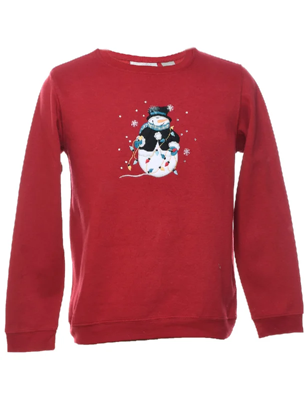 Snowman Design Maroon Christmas Sweatshirt - M Hoodie Jacket Zipper Layering