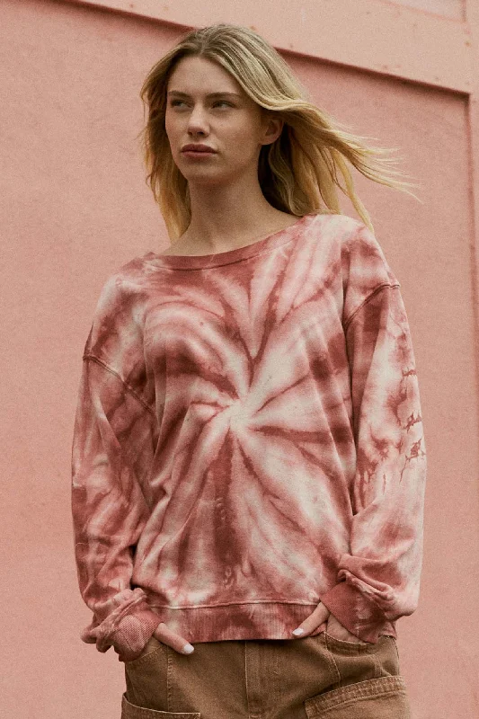 Swirl Power Tie-Dye French Terry Sweatshirt Hoodie with Puffed Sleeves Voluminous Trendy