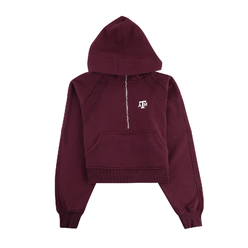 Texas A&M Collegiate Outfitters Maroon Half Zip Hoodie Hoodie with Hem Frayed Vintage Worn